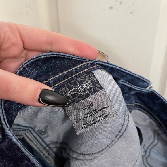 Silver Womens Blue Dark Contrast Stitch Embroidered Pockets Suki Capri Jeans 29 - Picture 4 of 9